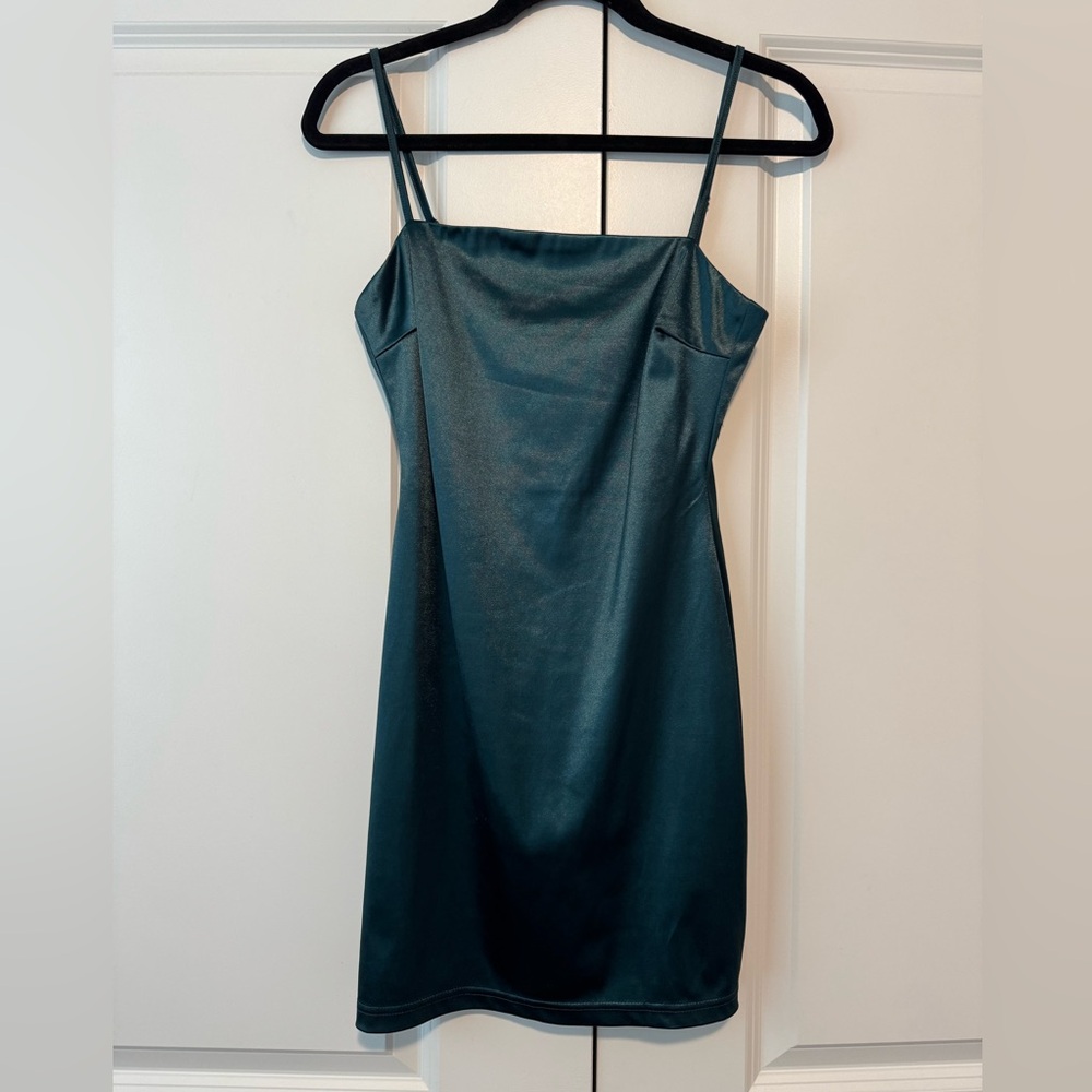 All in Favor Dark Green Mini Dress with Spaghetti Straps Sz Small